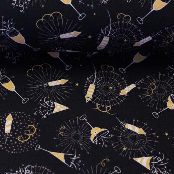 Preview: Baumwolle "Cheers" Party auf Schwarz by Swafing